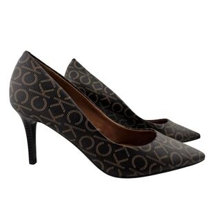 Calvin Klein‎ Giana Pumps Brown Faux Leather CK Monogram Womens 9M